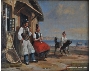 Herrmann Brüggemann, Paar in Fischertracht vor der Haustür, Öl auf Pappe, o. J.