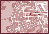 Eine Karte von einem Teil Stralsunds mit dem Standort der Stadtbibliothek und der Kinderbibliothek